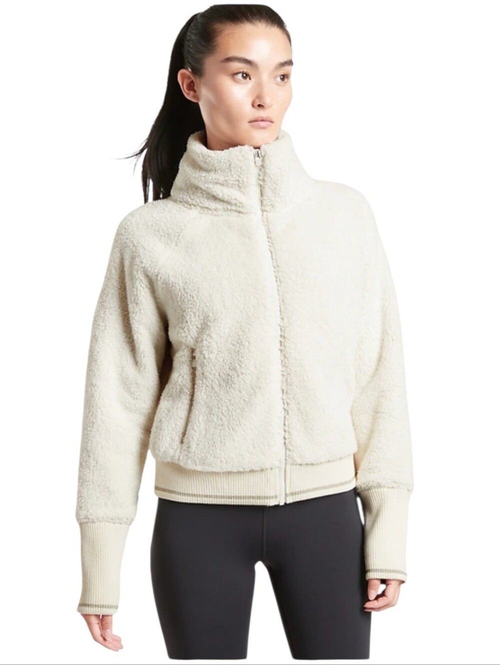💜 ATHLETA Tugga Sherling Zip Up Crop Jacket XS cream 486693